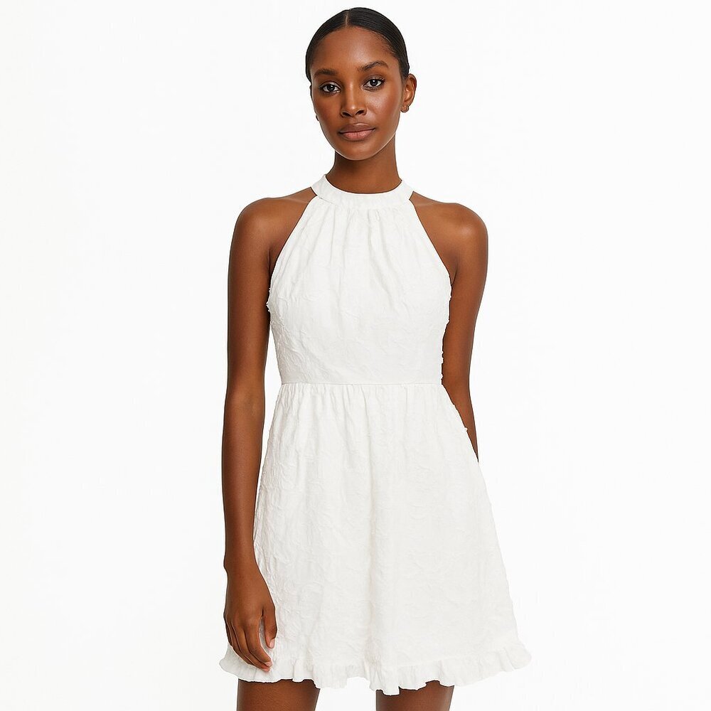 Ted Baker London White Embroidered Halter Dress | Size 2 (Small) | Fit & Flare